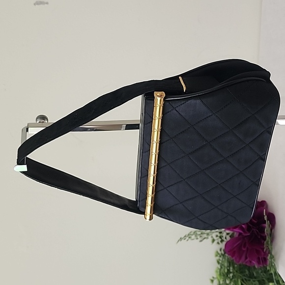 Chanel Vintage Black Quilted Fabric Leather Trim Small Purse Handbag - Picture 2 of 16